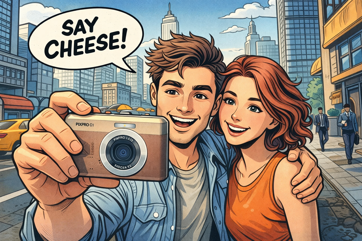 KODAK-Pixpro-C1のカメラを使う男女
