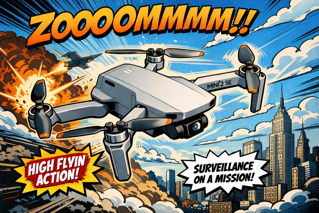 DJI Mini 2 SEのドローンが空を飛んでいる