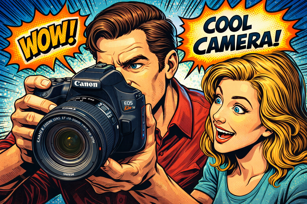 キャノンEOS-キッスX10のカメラを喜ぶ二人