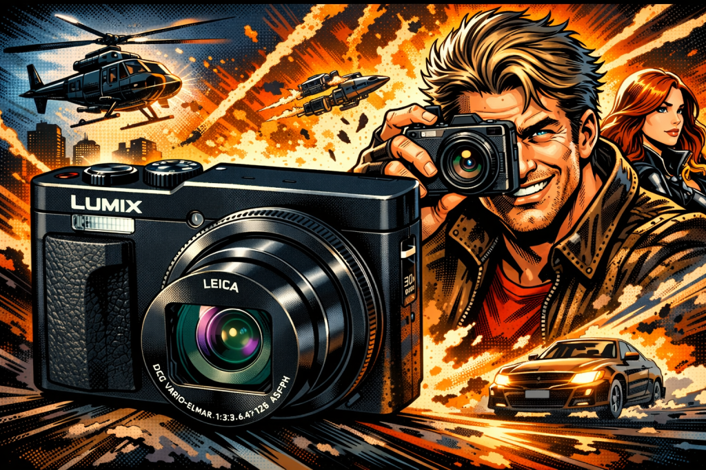 LUMIX-DC-TZ99-Kのカメラで写真撮影する男性